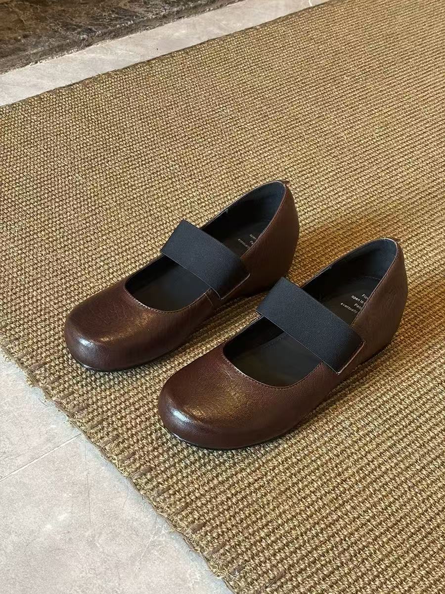 

Sheepskin version~ Advanced ballet style with Mary Jane shoes women s simple design inner height increase round head small leather shoes 40