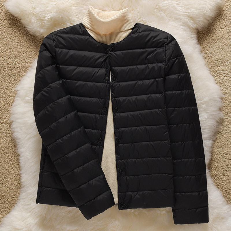 Autumn and Winter Light Round Neck V-neck Down Jacket Women's Warm Liner Short Jacket Women's Collarless Inner Tide