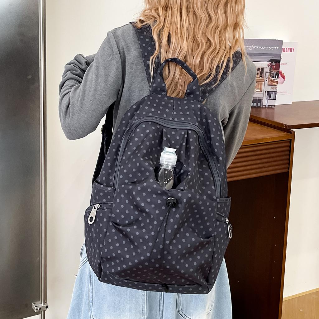 Schoolbag Korean Polka Dot Multi-pocket Backpack Light Commuter Travel Nylon Waterproof Backpack Student Class Leisure Schoolbag
