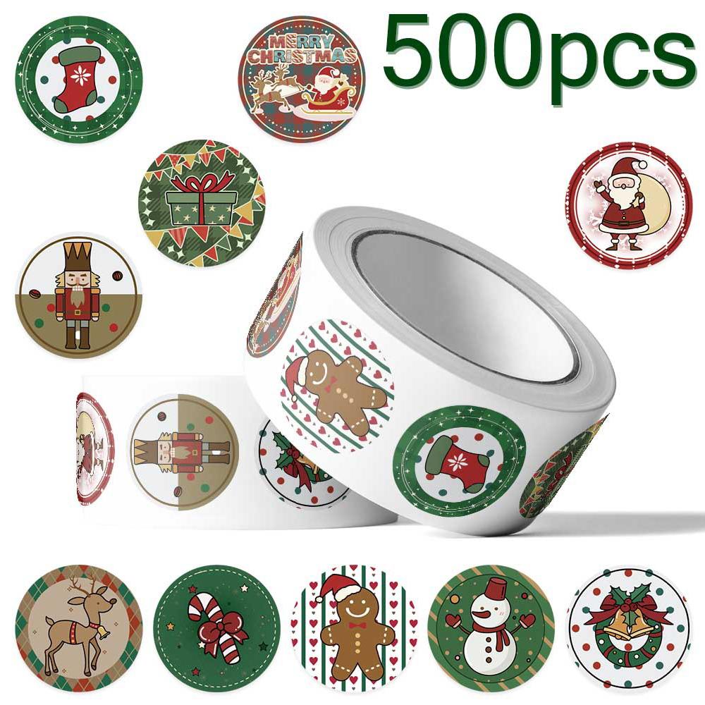 500Pcs/Roll Merry Christmas Cartoon Stickers Christmas Santa Claus Decoration Decals Toys Gifts Waterproof DIY Laptop Fridge