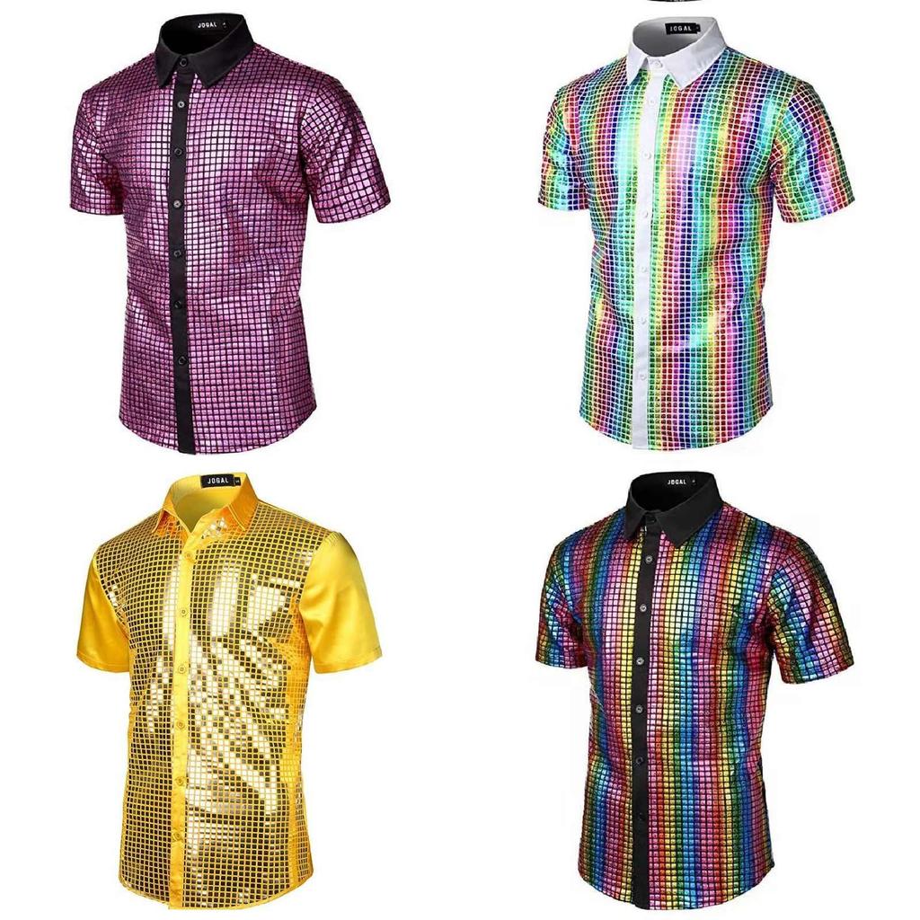 Camisa de Vestir Retro Disco de los 70 para Hombre con Tejido de Poliéster para Cosplay y Ropa de Fiesta