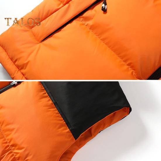 Men Cotton Waistcoat Stand Collar Sleeveless Patchwork Color Cotton Vest Coat with Pockets Elastic Drawstring Hem Zipper Placket Vest Outwear