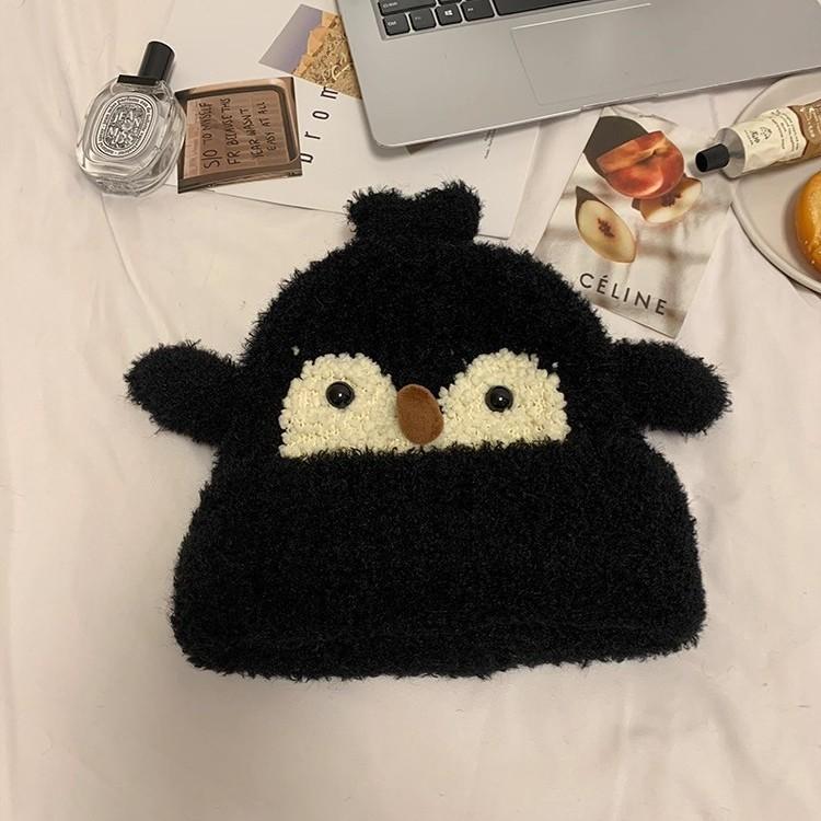 Cute penguin plush knitted hat children's autumn and winter new warm face small ear protector head Lei Feng hat