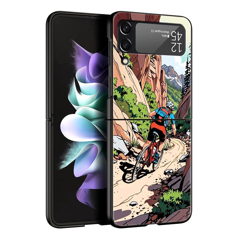 Hard PC Phone Case For Samsung Galaxy Z Flip 7 6 5 4 Black Cover For Galaxy Z Flip 3 Foldable Shockproof Autumu Bike Cycling Bag