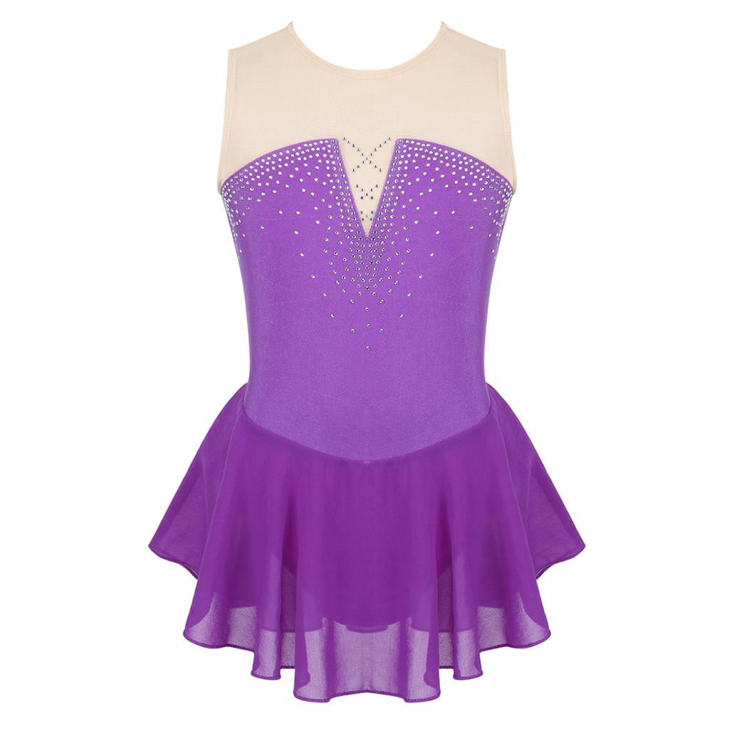 Girls Sleeveless Gymnastics Leotard Skirted Figure Ice Skating Dress Roller Skating Competition Performance Costume