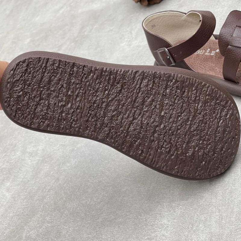 Johnature Soft Cowhide Woven Round Toe Flat Sandals Soft Sole Comfortable Genuine Leather Women's Shoes