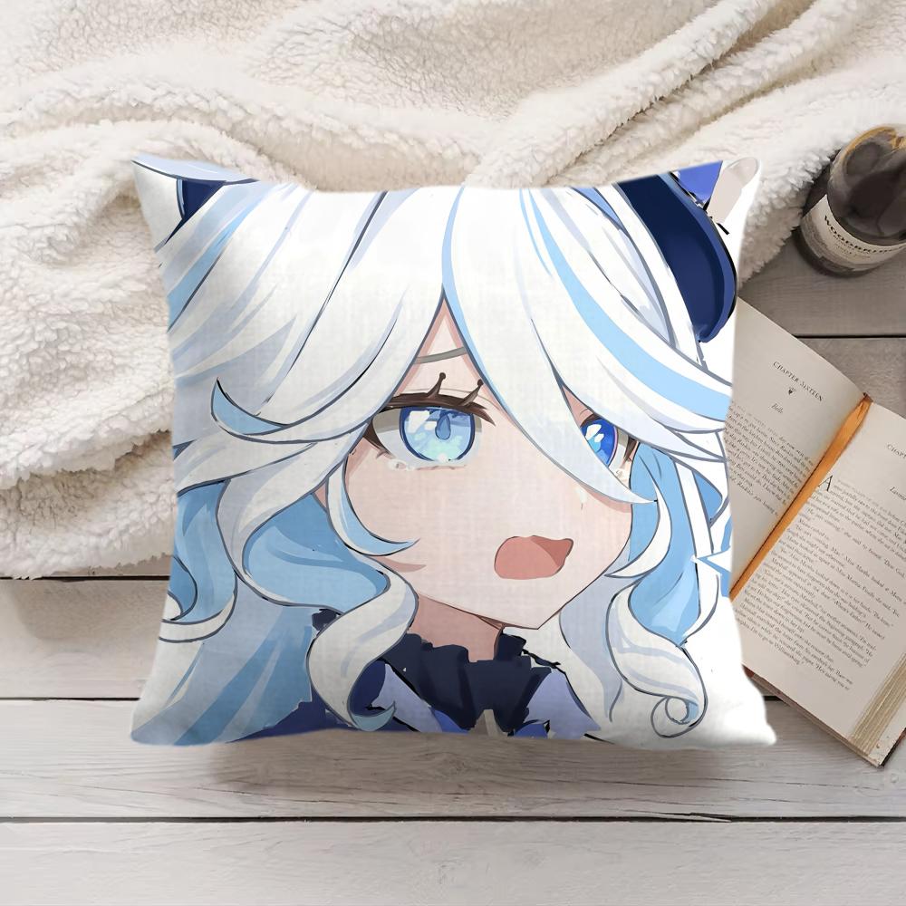 Cute Furina Genshin Impact Cushion Cover Silky Short Plush Invisible Zipper Dustproof Sofa Pillow Case For Home Decor