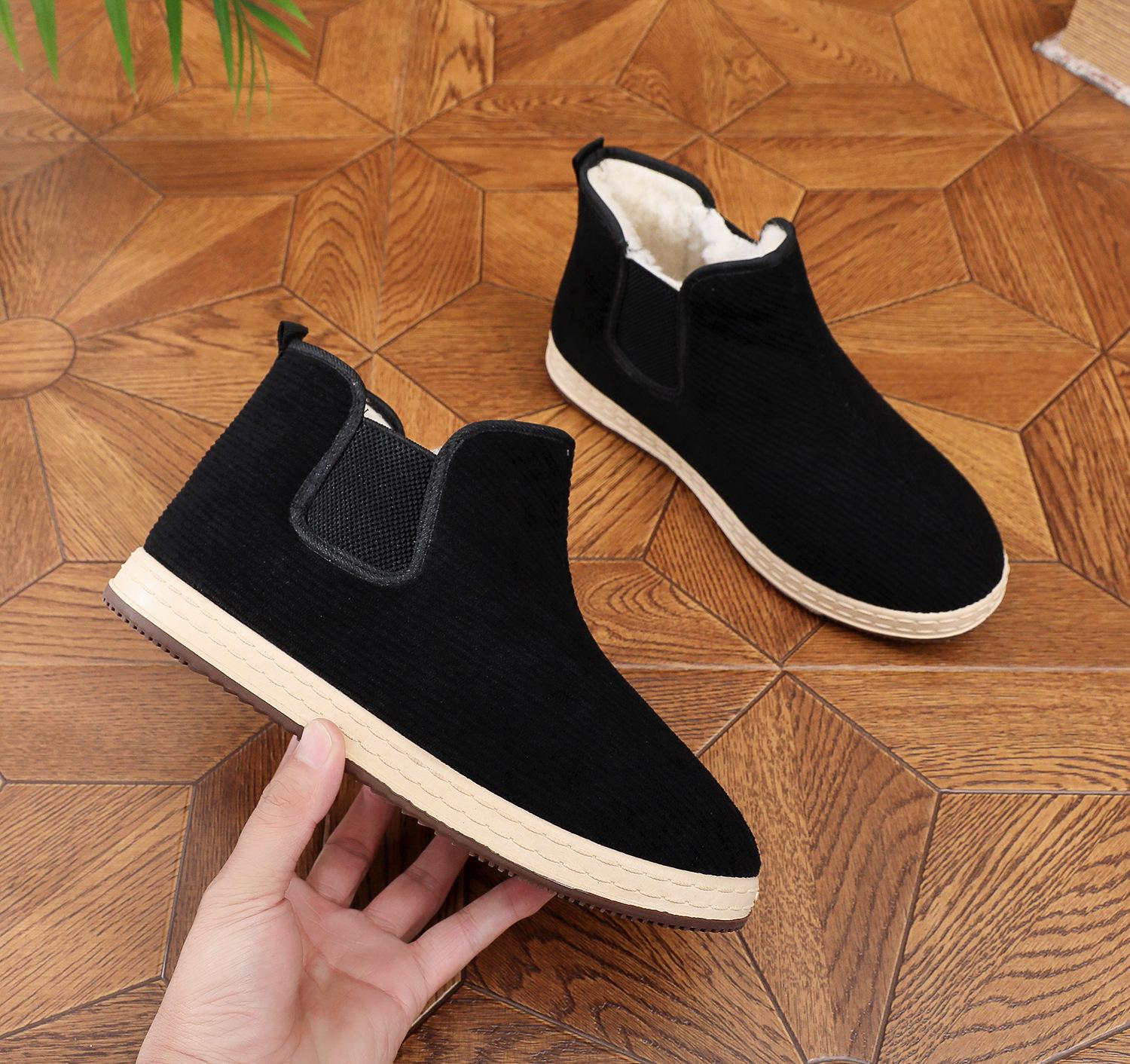 

Мужские зимние теплые нескользящие хлопковые ботинки - Толстые, на вельветовой подкладке для улицы и пожилых людей. 40 чёрный