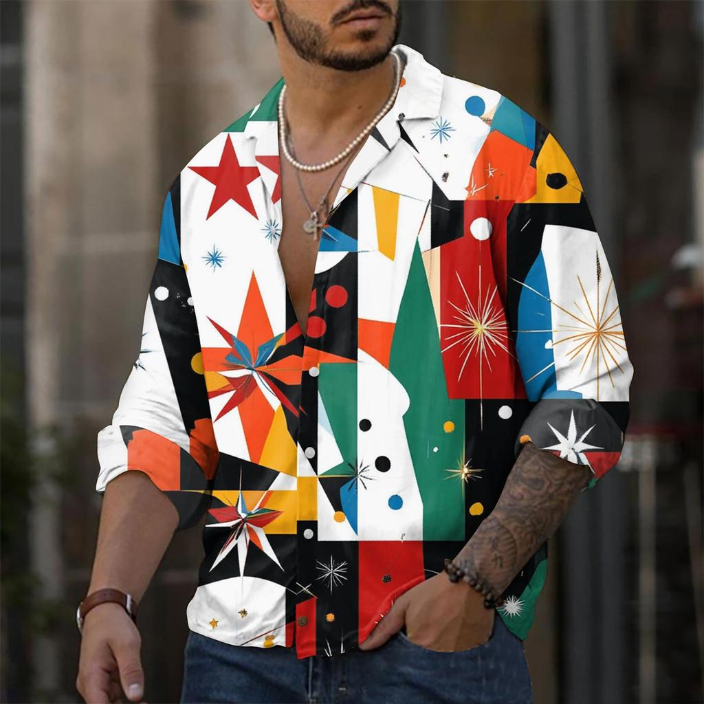 Camicia casual da uomo a maniche lunghe, ampia e alla moda, con risvolto