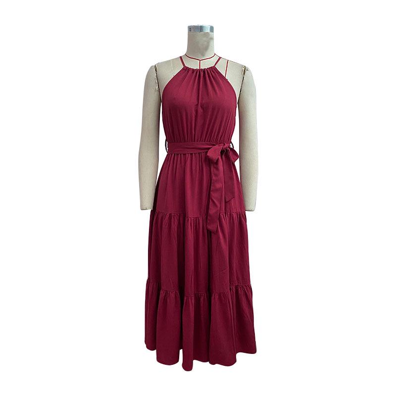European & American Women's Summer Halter Solid Color Midi Dress (2023)