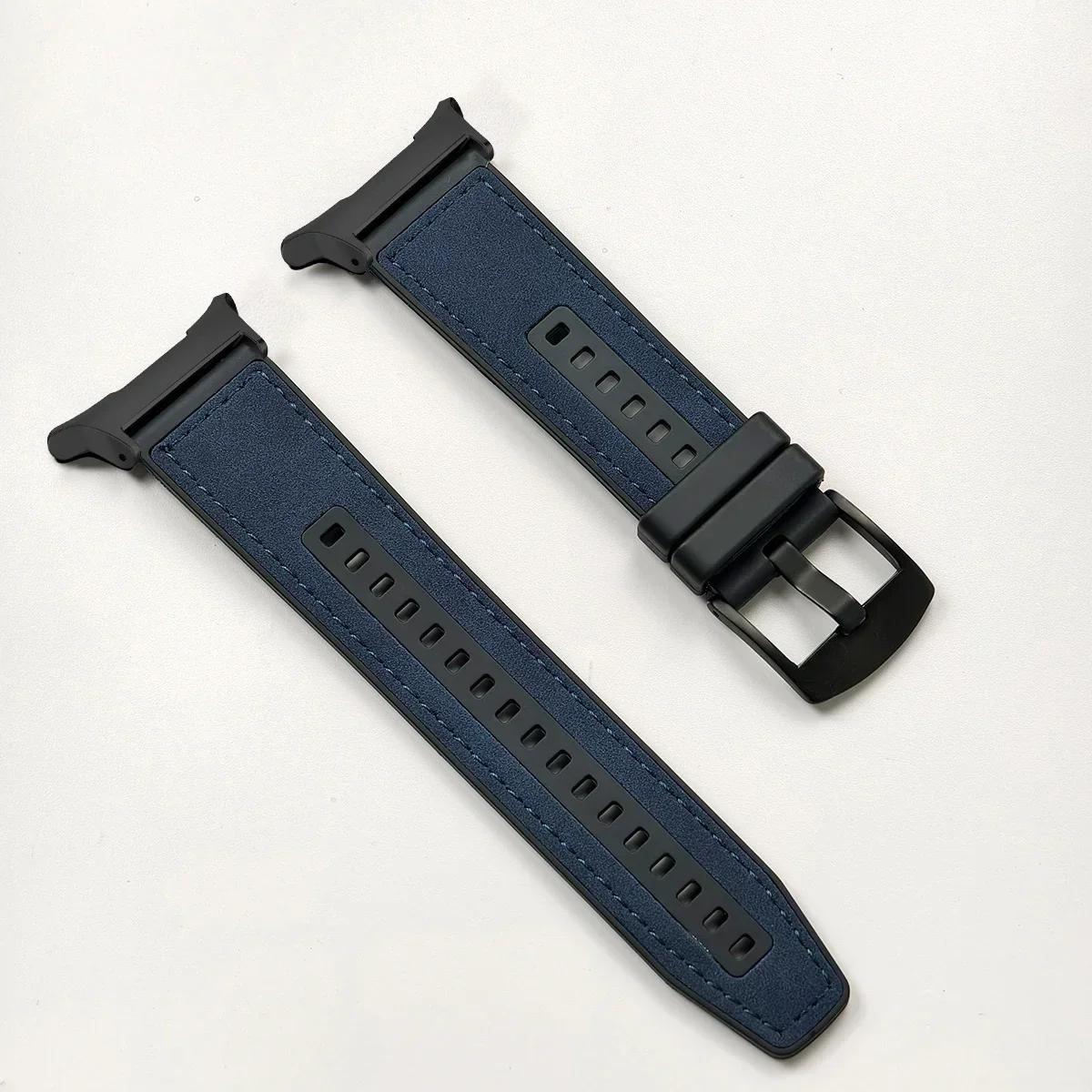 

Кожаный + силиконовый ремешок для Samsung Galaxy Watch Ultra 47 мм, новый браслет для умных часов Samsung Watch 6/5/4 40 мм, 44 мм, сменный ремешок Galaxy Watch 7 Ultra синий