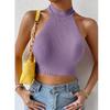 Suéter básico de verano para mujer, camisetas sin mangas, suéter informal de punto acanalado sin mangas para mujer, Top corto elástico con corsé, Top corto con cuello Halter