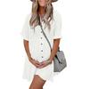 Women's Fashionable Lined Dress With Buttons, Mid Length Short Sleeved Loose Solid Color Dress