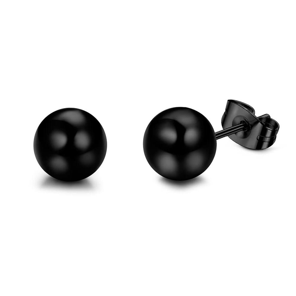 1 Pairs Black Earrings for Men Women Stainless Steel Black Stud Earrings Round CZ Stud Earrings Set 8MM