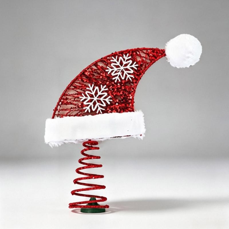 Santa Hat Tree Accent, Duals-View Metal Christmas Decoration with Red Shine and Two White Winter Motifs for Holiday Displays and Party Tree