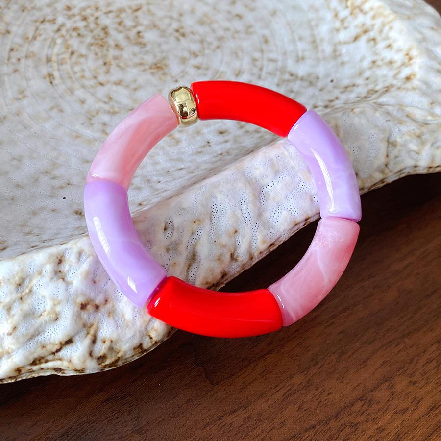 Neue gespleißte Bambusrohr Acryl Runde Armreifen für Damen Herren Mode Smuding Geometrische Armbänder Elastischer Armreif Partner Schmuck X