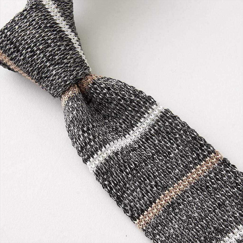 Tie Tie Black [Ogier] Tie/Knit 100% Silk/Border Pattern/Narrow Tie/Slim NK-033