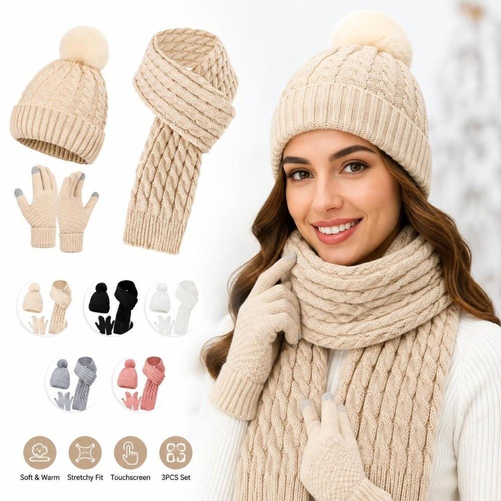 3Pcs/Set Windproof Knit Beanie Snood Set Thicken Scarf Neck Warmer Suit for Men Women
