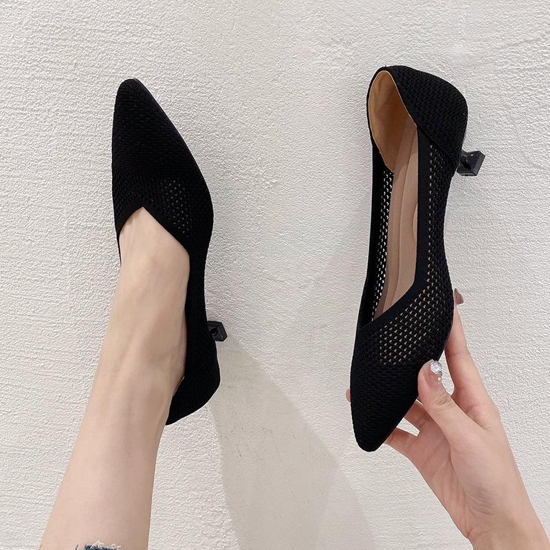 

Туфли принцессы туфли-стилеты новые весенне-летние вязаные стилеты с острым носком с мелким вырезом летящие вязаные женские туфли-лодочки на высоком каблуке 38