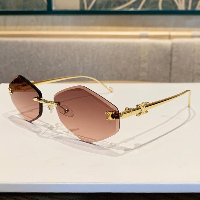 Stylish Frameless Metal Diamond-shaped Sunglasses for Women, High-end UV Protection Sunglasses