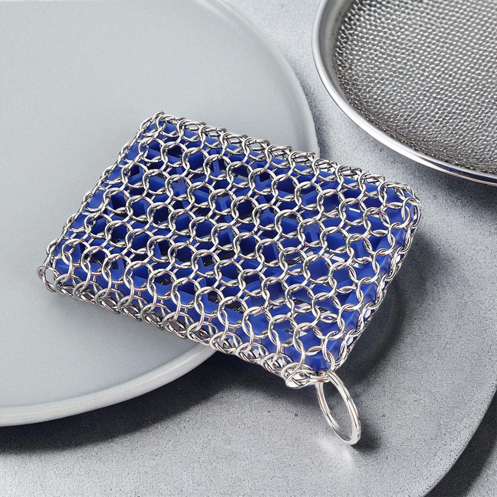 Cast Iron Cleaner with Hanging Ring Cast Iron Scrubber Stainless Steel Metal Cleaning Brush for Cast Iron Pre-Seasoned Pans