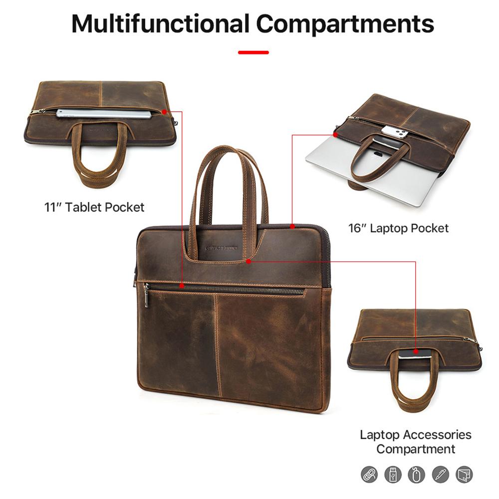CONTACT'S FAMILY Men Briefcase Genuine Leather Laptop Bag For Air 13 M1 M2 M3 M4 Macbook Pro 14 Macbook 15 16 Inch Handbag Tote