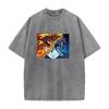 Demon Slayer Rengoku Kyoujurou Akaza Printed Tee Men Short Sleeve Clothing Washed Cotton T-shirt Vintage T Shirt