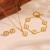 3PCS Titanium Steel 18K Color Preserved Necklace Clover Bracelet Necklace Earnail Set