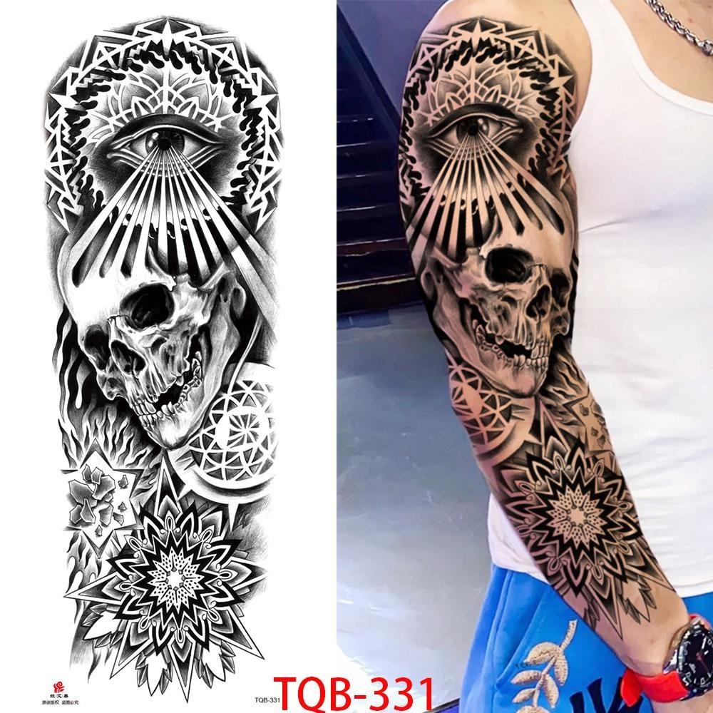1 PC 480*170MM Full Arm Leg Temporary Tattoo Sticker for Women Men Waterproof Skull Compass Sexy  Tattoo Body Art Fake Flower Tattoo Paper Sticker