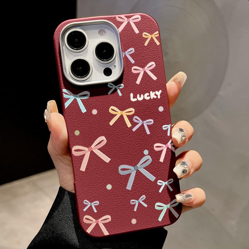 Lovely Bowknot Print Slim Matte for Magsafe Case For iPhone 16 Pro Max 15 14 Pro 13 12 11 Soft TPU Leather Texture Shockproof Magnetic Phone Cover