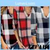 Women Vintage V-neck Loose Tops Long Sleeve Stylish T-shirt With Plaid Casual Design