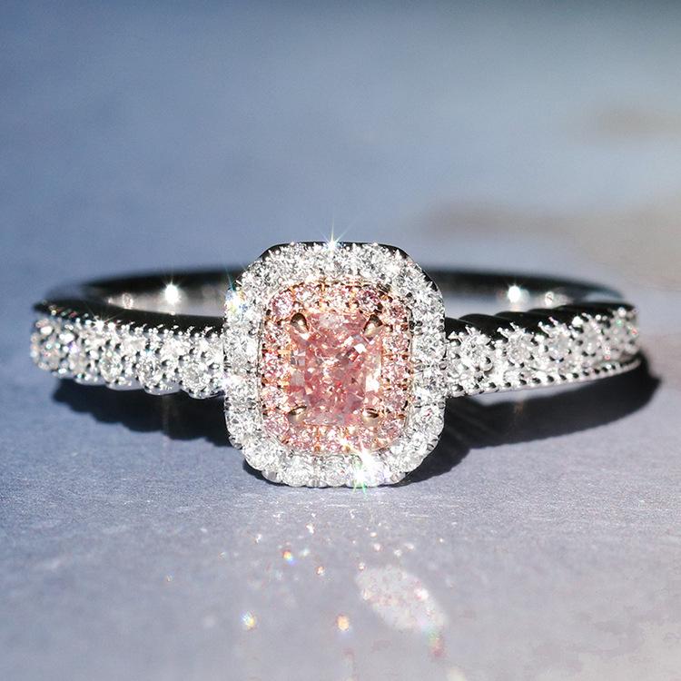 

Elegant Ins Style Pink Diamond Gold-Plated Sterling Silver Ring for Women US Size 6