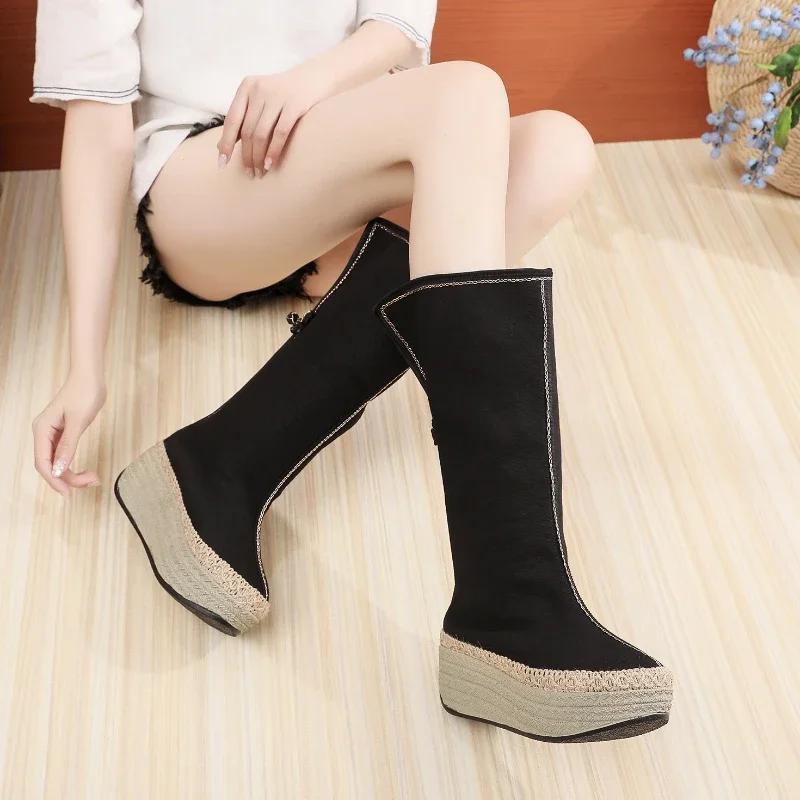 Mode 2024 Neue Herbst- und Winterstiefel Retro Damen Kniehohe Stiefel Mit Mode Damen Plateau Hohe Stiefel