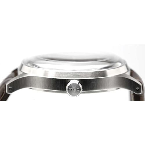 The STAC Japanese-made 36mm Antique Retro Watch for Men and Women, Unisex, Moon Phase with Bar and White/Black Crocodile, ST-MF001