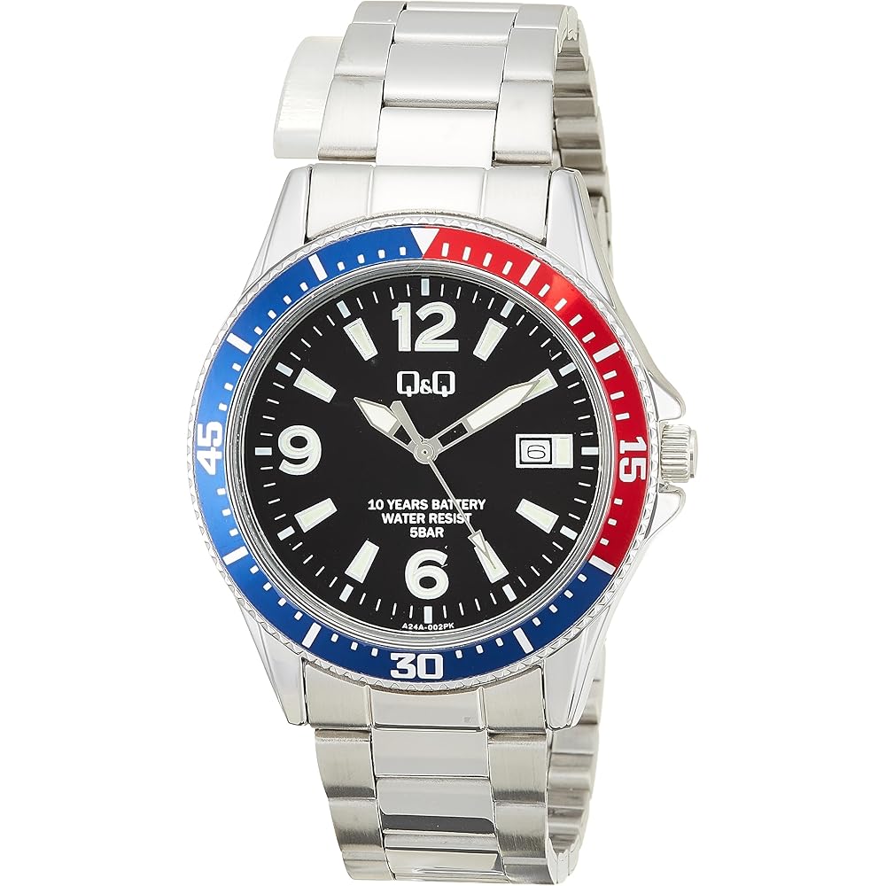 

Citizen Q&Q Analog Watch 10-Year Battery Life Waterproof Date Metal Band A24A-002PK Men s Black