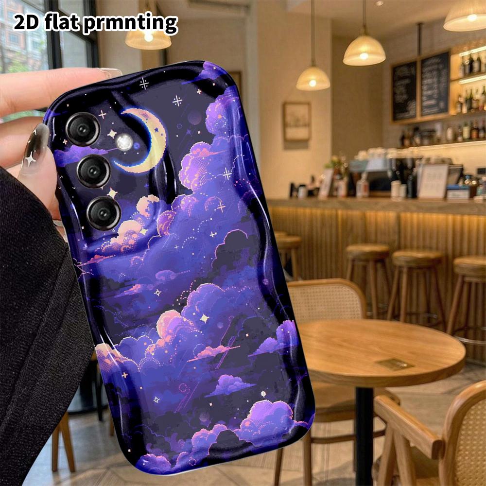 Phone case: 2D flat, suitable for Samsung Galaxy A34 A35 M05 M06 S20 S22 S21 FE Plus 5G protective case, star, moon, clouds, perfect Christmas and Hal