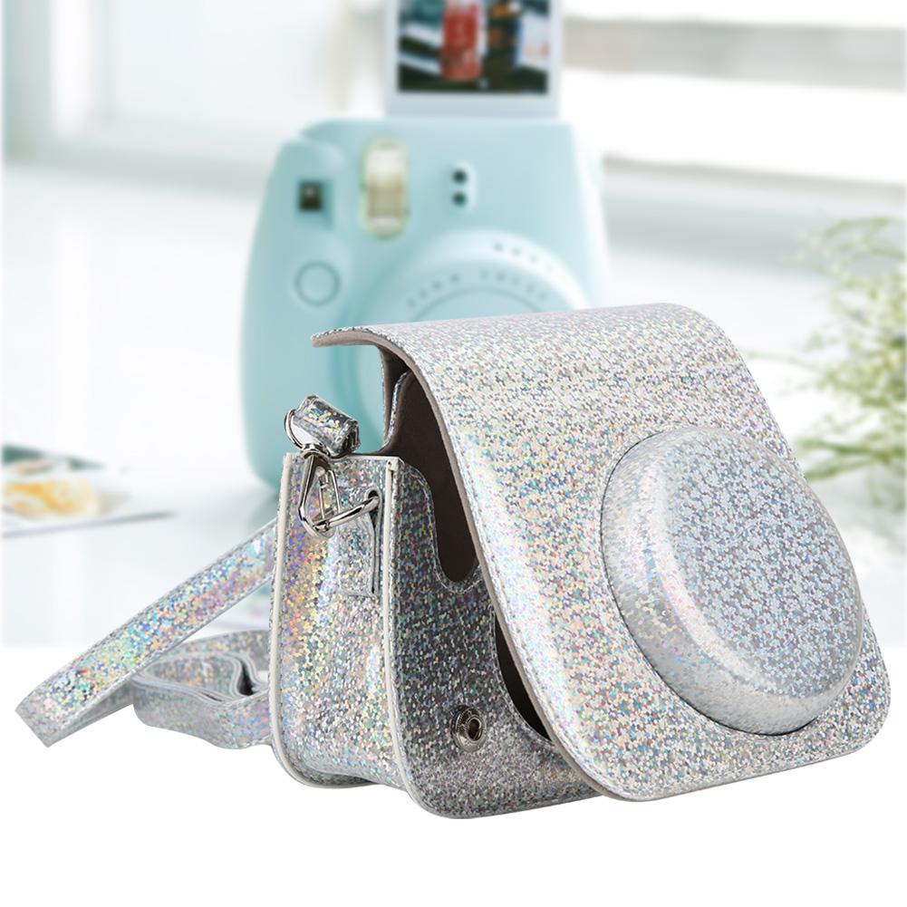 Sparkling Color Vintage PU Lther Camera Portable Bag Case  ive Pouch Cover with Shoulder Strap For     8/ 8+/ 9(Sparkling Pink )