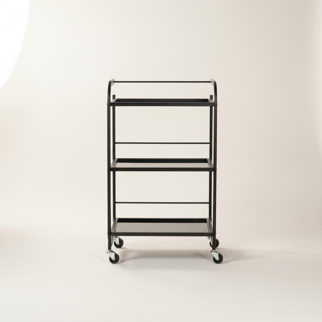 Hairdressing Cosmetic Assistant for the Salon 1027A Universal Cabinet Trolley Table on Wheels with Three Glass Shelves