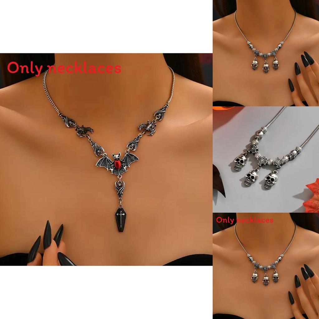 Halloween Skeleton Necklace With Geometric Alloy Pendant For Gothic Style Fashio