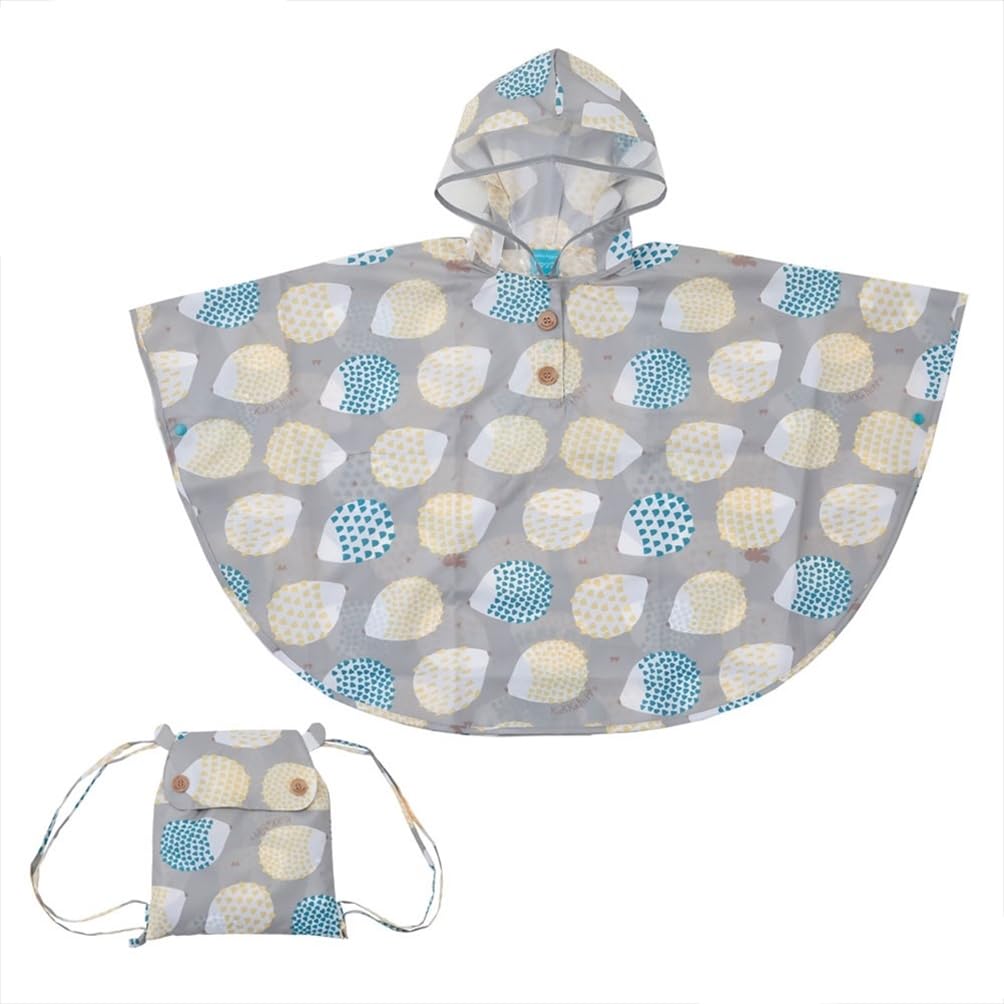 ogawa Kids' Rain Poncho, 90cm, Kukka Hippo Hedgehog Design with Reflective Tape, Hippopotamus-Shaped Backpack with Storage Bag, 83362
