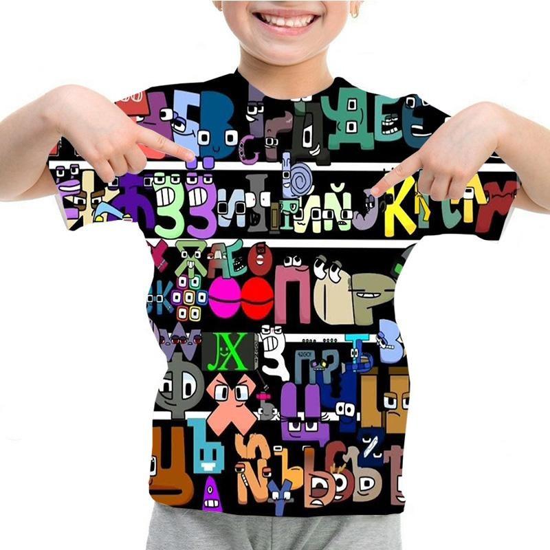 Summer Fashion Kids T-shirt Cartoon Alphabet Pattern 3D Print Casual Loose Outdoor Girl and Boy Short Sleeve Tees Top Pullover