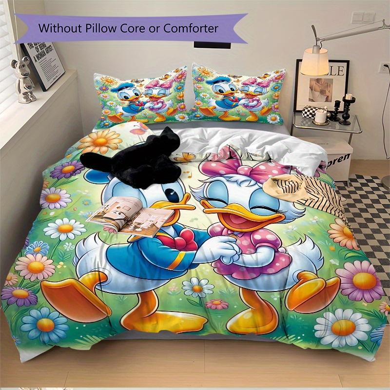 3pcs Adorable Daisy Donald Duck Printed Bedding Set, Soft and Comfortable Quilt Cover for Bedroom, Guest Room (1 Duvet Cover + 2 Pillowcases, Pil