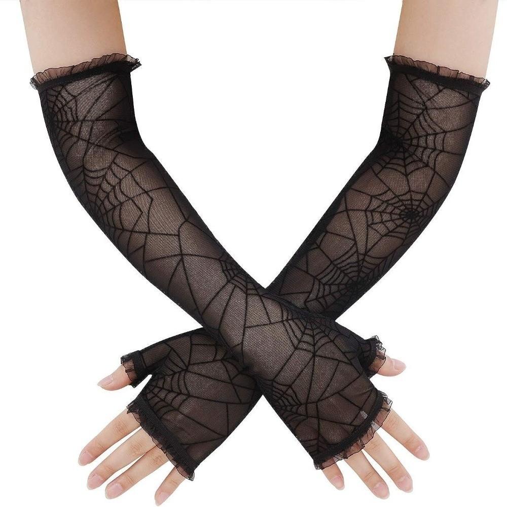 Lolita Halloween Gloves Thin Mesh Mitten Fancy Spider Web Gloves Women