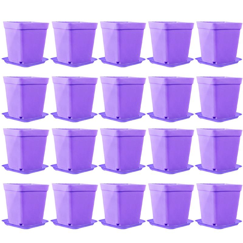 20 Stück/Set Süßigkeitenfarbe 7cm Quadratischer Mini-Blumentopf mit Untertasse Büro Schreibtisch Pflanzenzuchtbehälter Sukkulententopf Garten Baumschulen ZYF