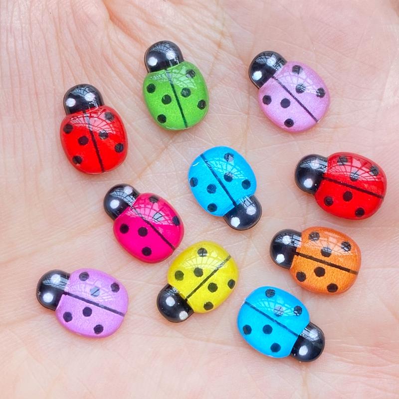 

50Pcs Cute 9*13mm Mini Cute cartoon insect beetle Nail Art Resin Designer Charms DIY Craft For Nail 3D Decorations Jewelry