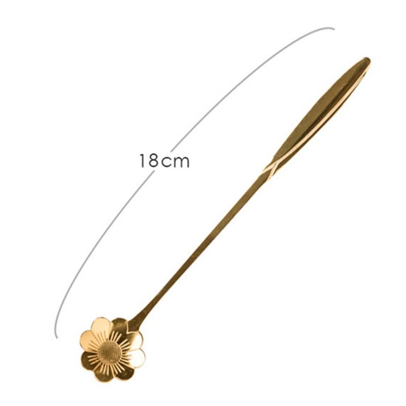 Stainless Steel Tea Spoons Set Gold Silver Flower Coffee Spoon Honey Dessert Ice Cream Scoop Long Handle Teaspoon Tableware