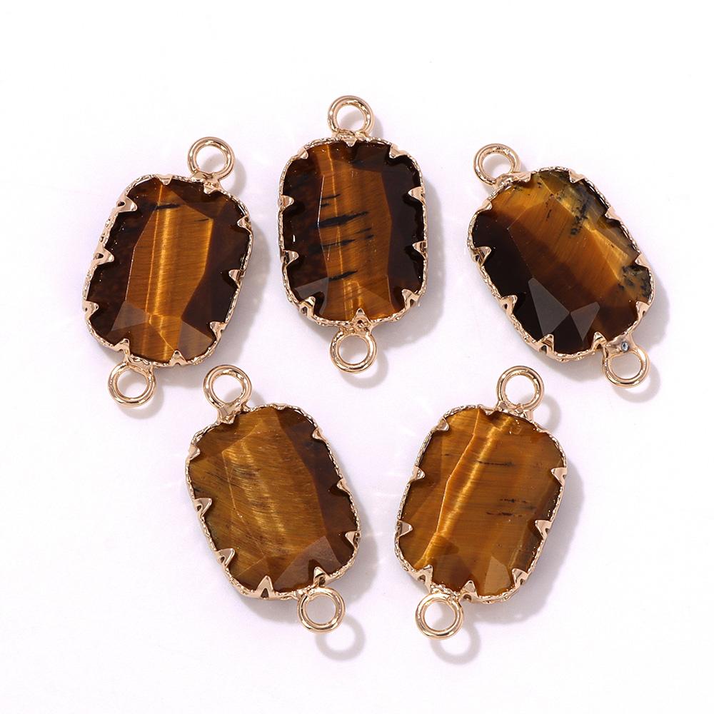 2pcs Natural Stone Pendant Quartz Lapis Chalcedony Amethysts Tiger Eye Stone Connector Charm For Making Necklace Bracelet