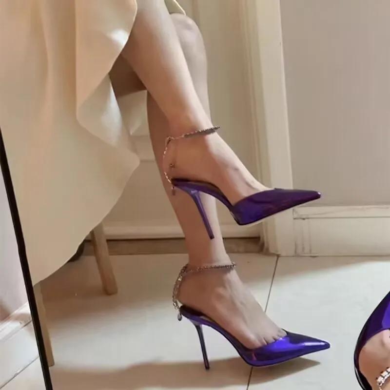 

Fashion One Buckle Strap Pointed Toe Hollow Red Sole High Heel Sandals Women s Stiletto Sexy High Heels 41 фиолетовый