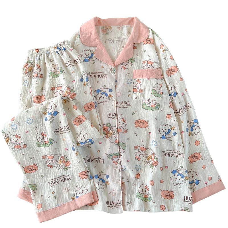Cloud Cotton Pajamas Women'S Long-Sleeved Cardigan Cute Cartoon Girl Style Loungewear Suit