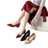 Leather Inner Height Increase French Pointed Head Shallow Mouth Single Shoes Women's Spring and Autumn Versatile Not Tired Feet Thick Heel Low Heel 